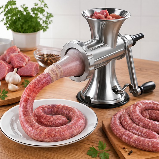 Créer vos saucisses maisons avec un hachoir à viande manuel.