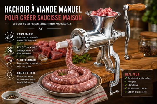 Créer vos saucisses maisons avec un hachoir à viande manuel.