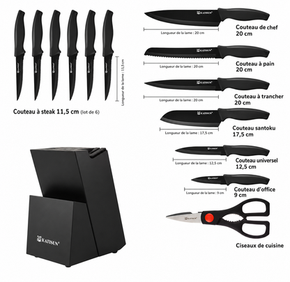 Ensemble 15 couteau de cuisine | Acier carbone professionnel